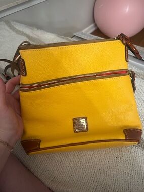 Dooney & Bourke Bright Yellow Pebbled Leather Crossbody with Brown Trim